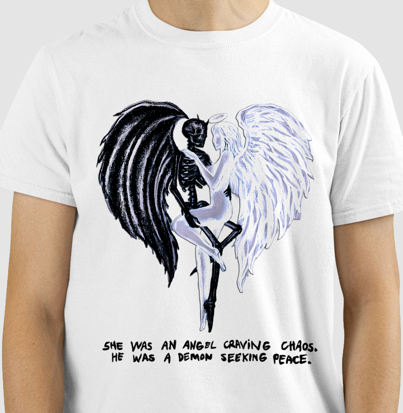 She was an angel craving chaos, he are a demon seeking  peace