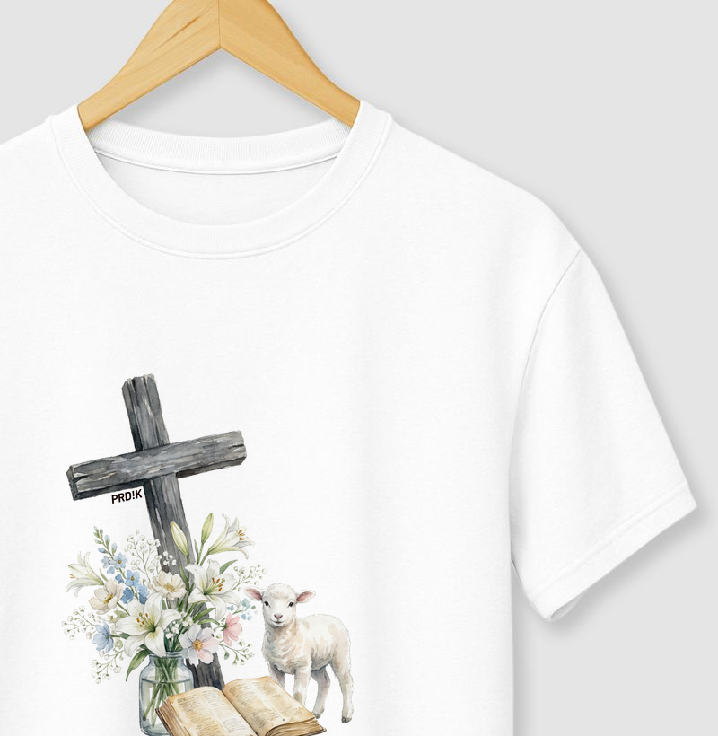 Camiseta Algodão com Estampa - O Cordeiro Vestiu Minha Culpa