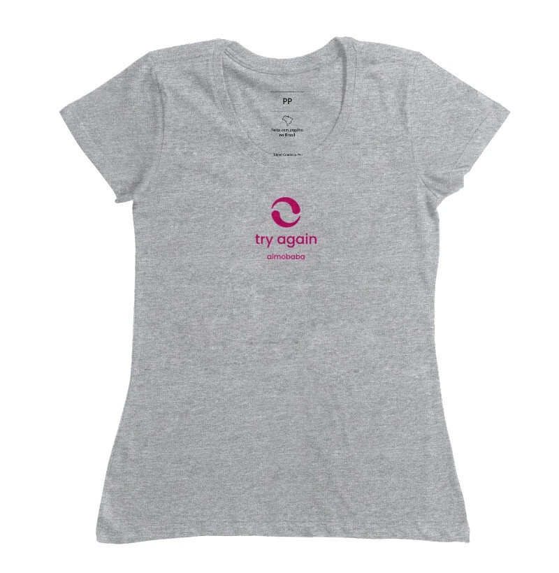 Camiseta Aimobaba Try Again feminina cinza mescla