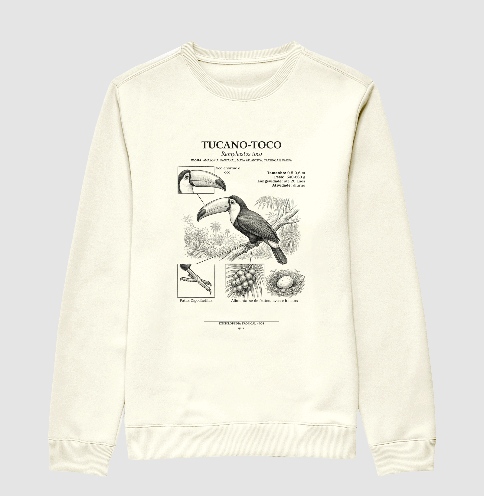 Suéter Moletom Tucano-Toco Vintage | Coleção Enciclopédia Tropical