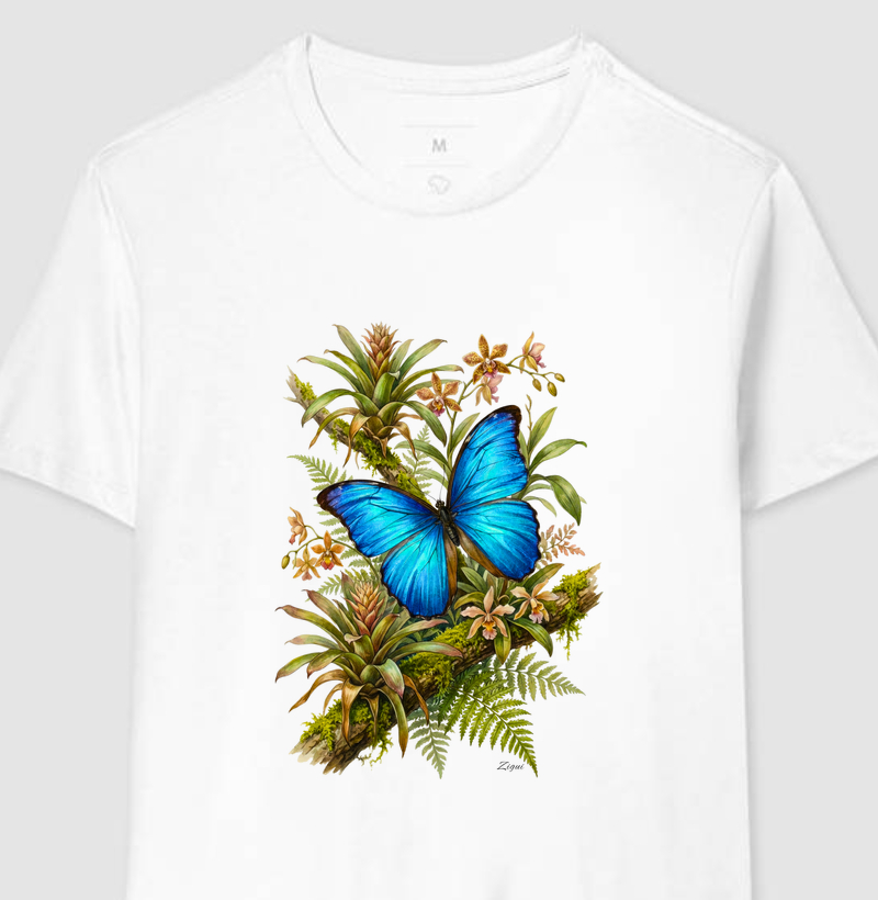 Camiseta Borboleta Morfo-Azul | Coleção Aquarela Nativa