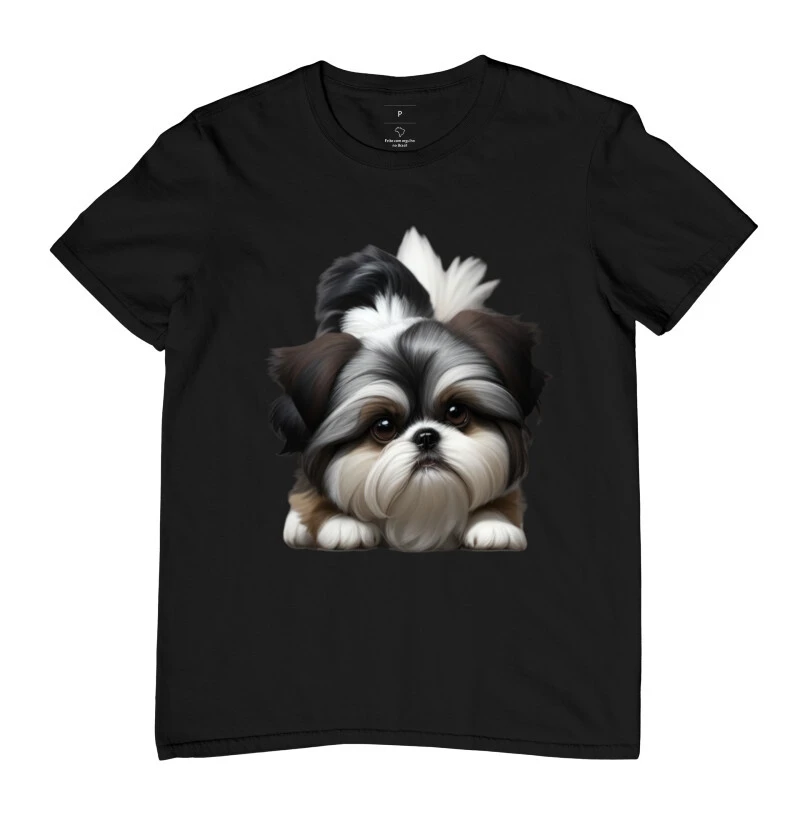 Camiseta Shih Tzu branco e cinza filhote