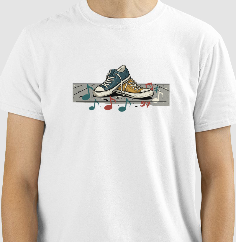 Camiseta Clássica Passos em Estéreo — Tênis & Notas | Posto80