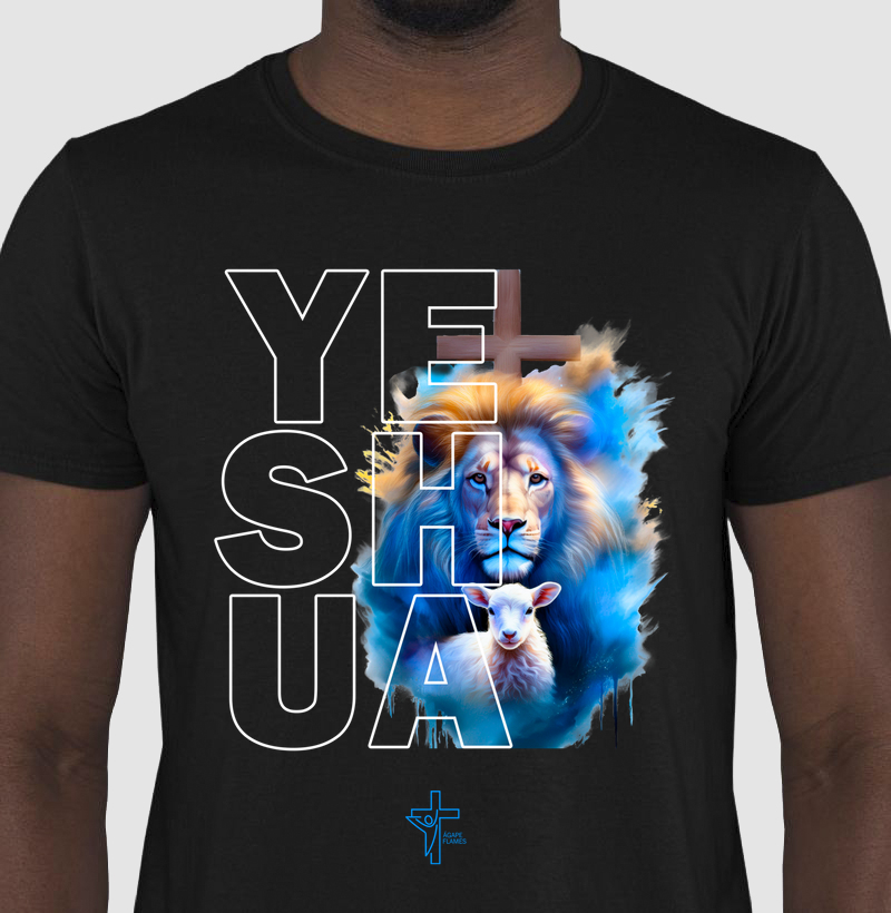 Camiseta Ágape Flames Yeshua Cordeiro e o Leão 