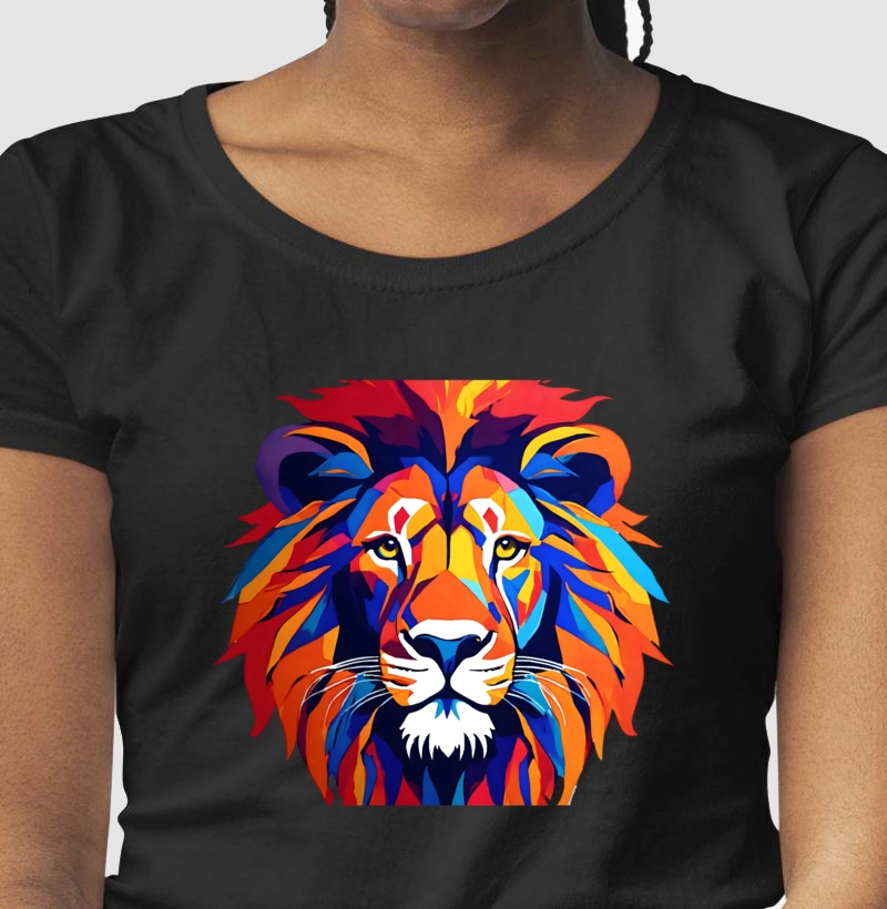 Camiseta Feminina Leão Colorido
