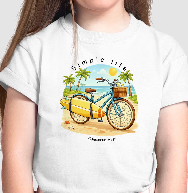 Camiseta Infantil Simple Life - Estampa Surf, Praia e Bicicleta - Surf for dun wear