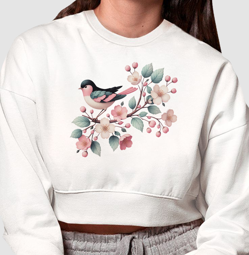 HONESTEE MOLETOM CROPPED PASSARO ROSA