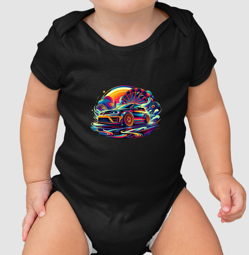 Body Infantil Golf psicodélico na pegada turbo e arte! Quem vive de carro, vive de cor.