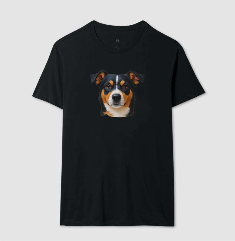 Camiseta Estampa Realista – Collie Tricolor Elegante