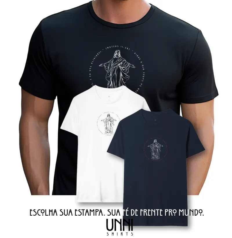 Estampa Jesus Mateus 11:28 Círculo Preta Masc.