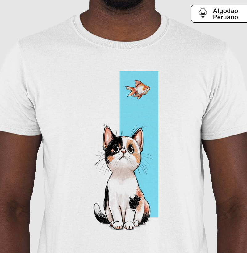 Camiseta Algodão Peruano Gato de Olho no Peixe