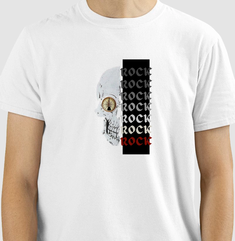 camiseta norteados pelo rock caveira