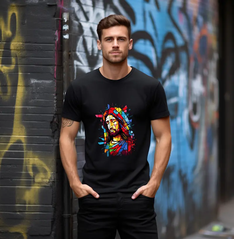 Camiseta Cristo Moderno: Fé em Cores Vibrantes