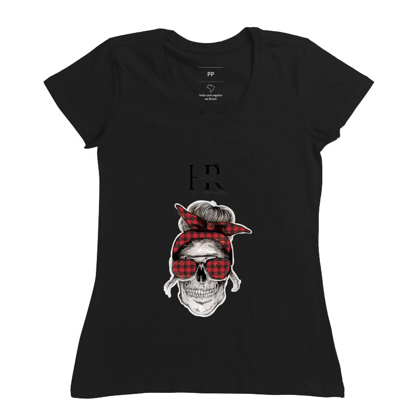 Camiseta Feminina Herc.Ram Caveira de bandana 