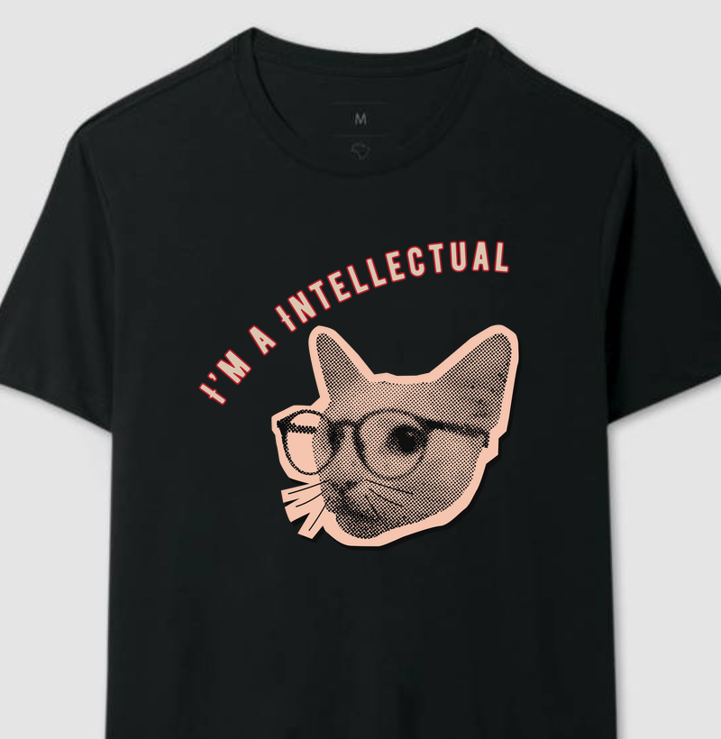 Gato Intelectual – Camiseta Vintage Estilo Retrô