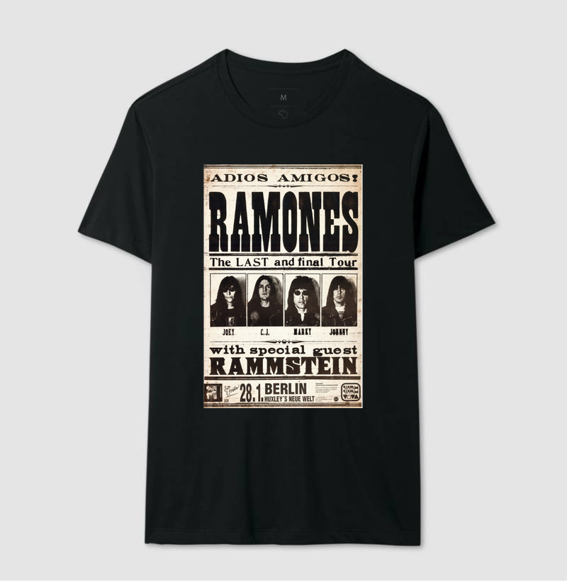 Camiseta Velhos Decreptos Cartaz Ramones Adios Amigos