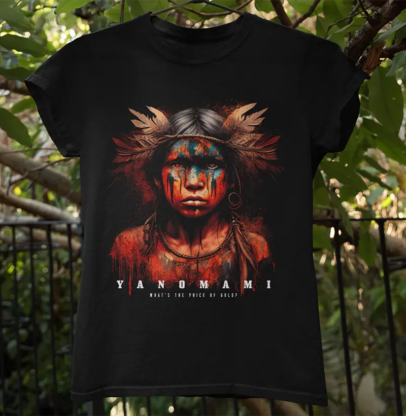 "Compre sua camiseta Yanomami exclusiva agora e mostre seu apoio à cultura indígena brasileira