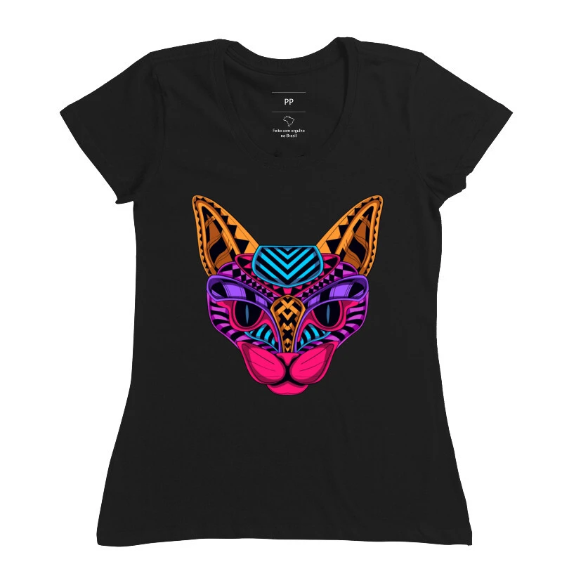 Camiseta Estampada Feminina Imagem de Gato