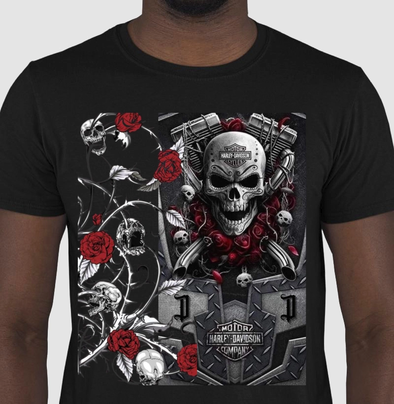 Camiseta Harley Skulls and Roses