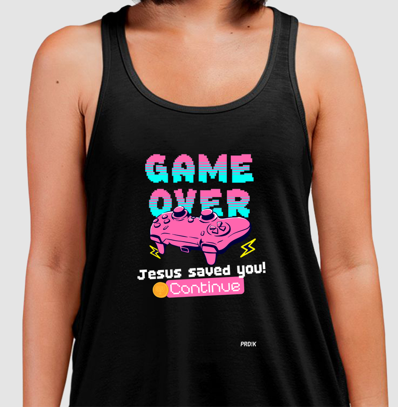 Camiseta Regata com Estampa - Game Over? Jesus Saved!