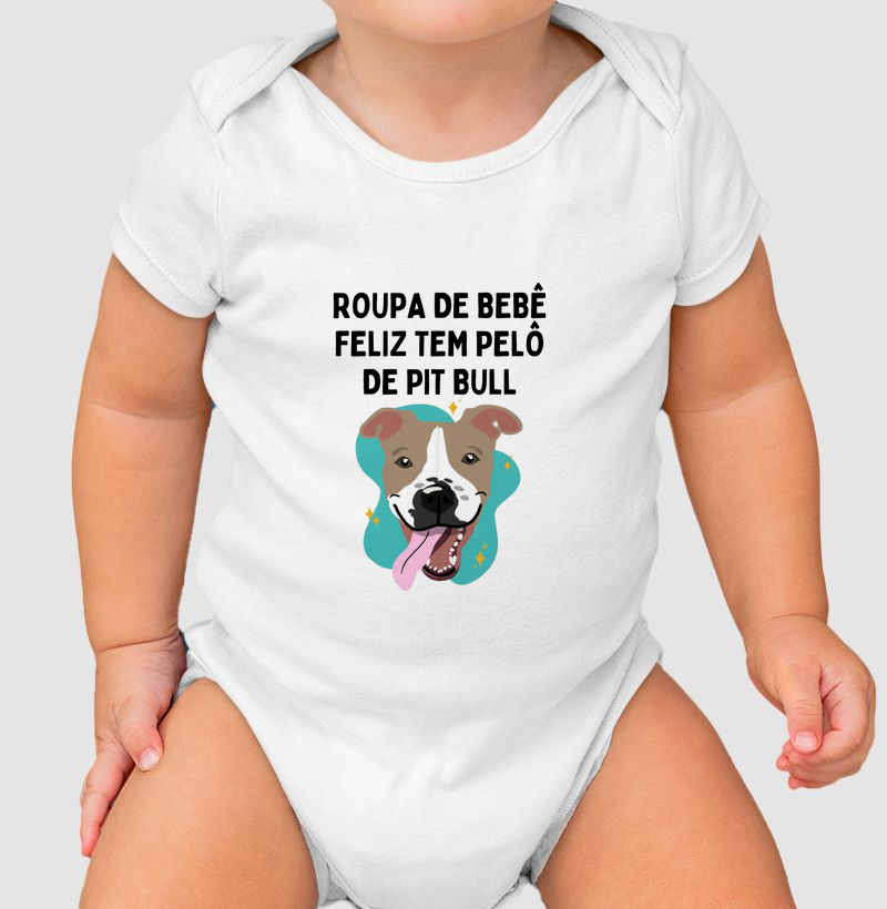 Roupa de bebe feliz tem pelo de pit bull