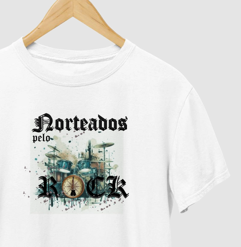 camiseta norteados pelo rock bateria