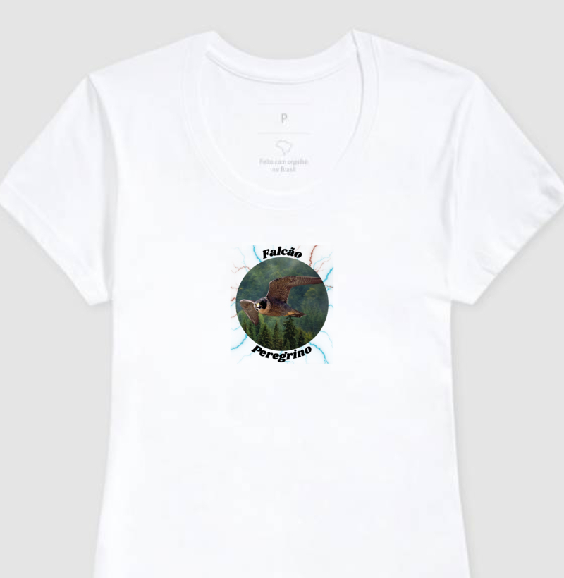 Camiseta Feminina Falcão Peregrino Floresta Letras Pretas