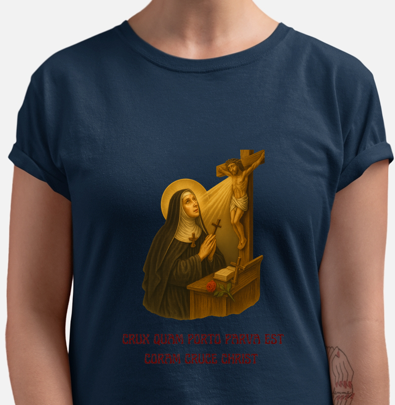 Camiseta Crux Quam Porto Parva Est Coram Cruce Christ