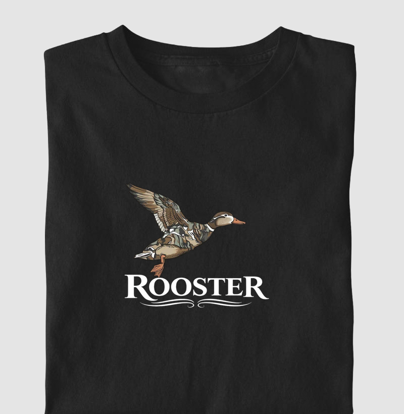 camiseta pato rooster escrita branca