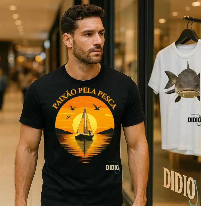 CAMISETA PAIXÃO PELA PESCA AO POR DO SOL