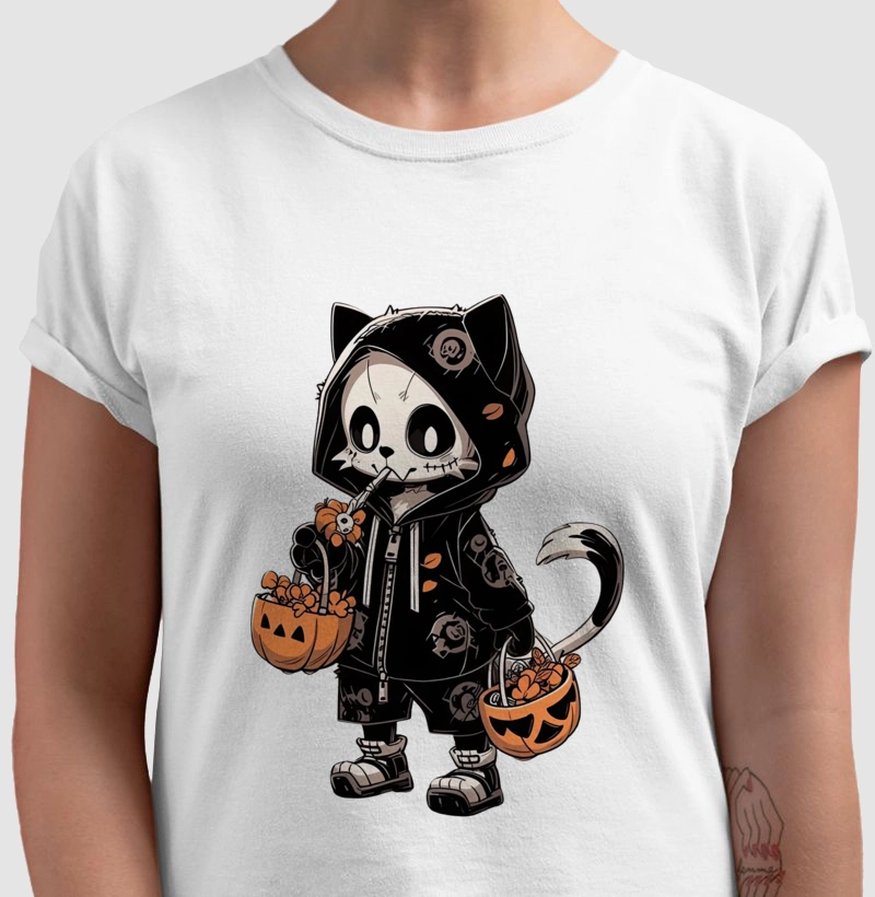 Gato caveira fantasiado para o Halloween