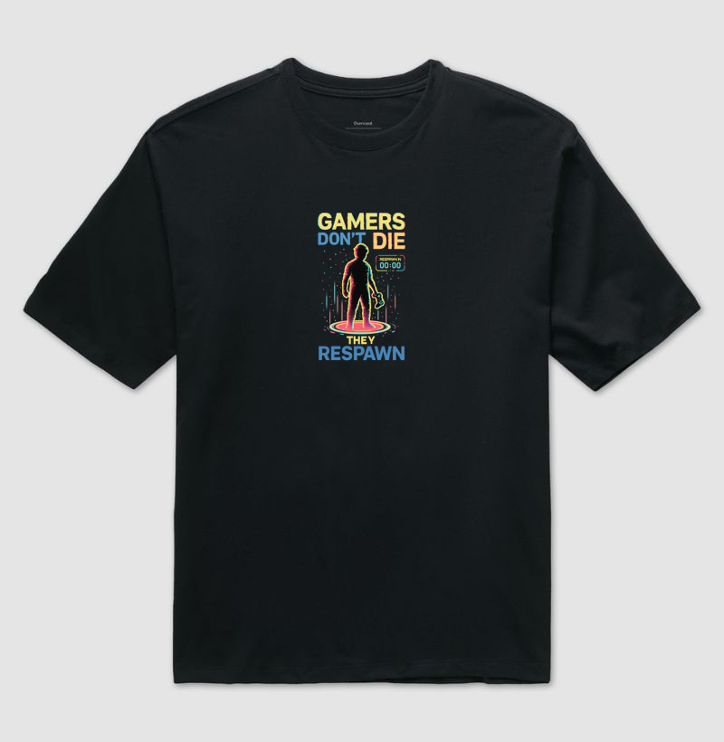 Camiseta Gamer “Gamers Don’t Die – They Respawn” | Pixel Art Glitch Estética Neon | ManaMoney