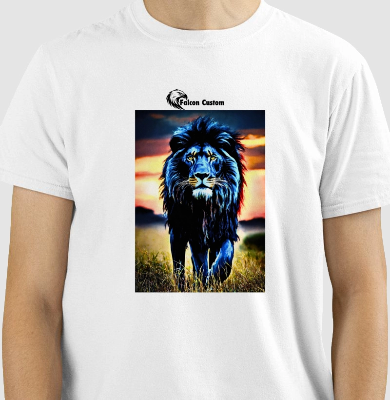 Camiseta Masculina Arquétipo Leão Negro Logo Falcon Custom Master Preto