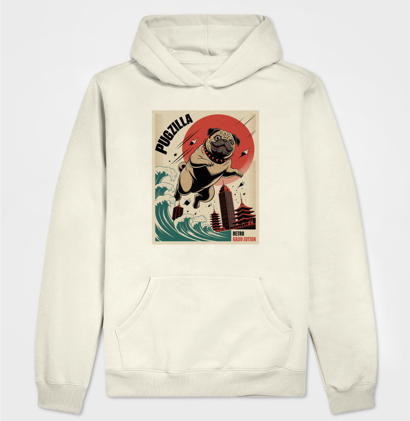 Hoodie Moletom Pugzilla - Retro Kaiju