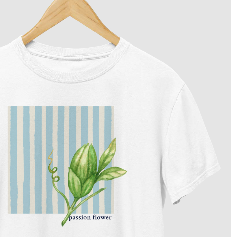 T-shirt flor de maracujá listrado