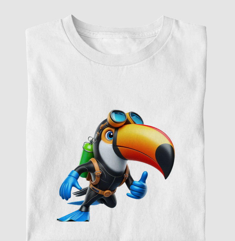 camiseta branca tucano fundo do mar