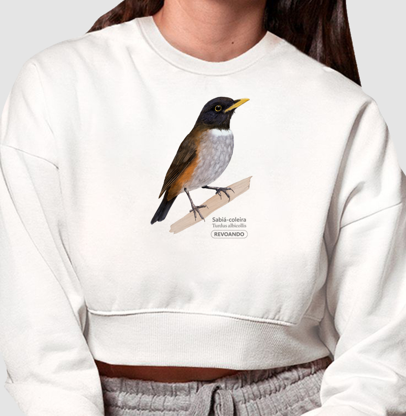 Aves do Brasil - Sabiá-coleira - Moletom Cropped