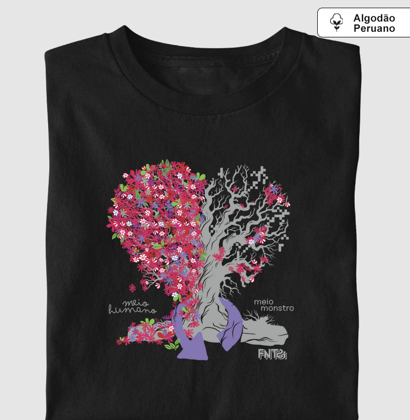 T-SHIRT "HUMANOS E MONSTROS" / ÁRVORE-CORAÇÃO (ALGODÃO PERUANO)