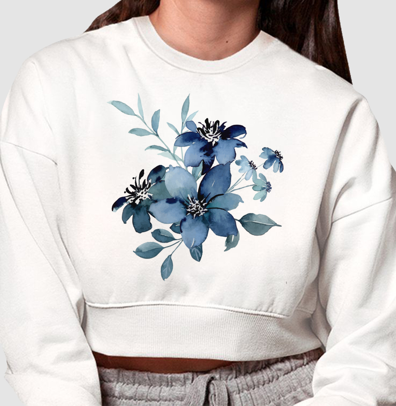 HONESTEE FLOR AZUL MOLETOM CROPPED