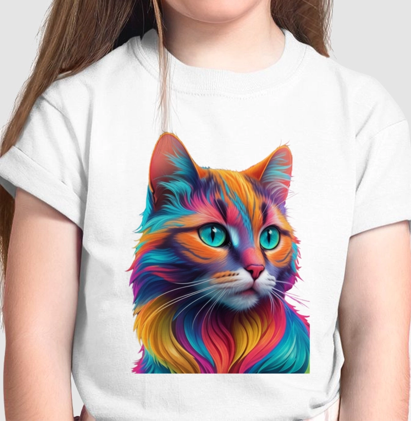 Camiseta Infantil Gato Aquarela