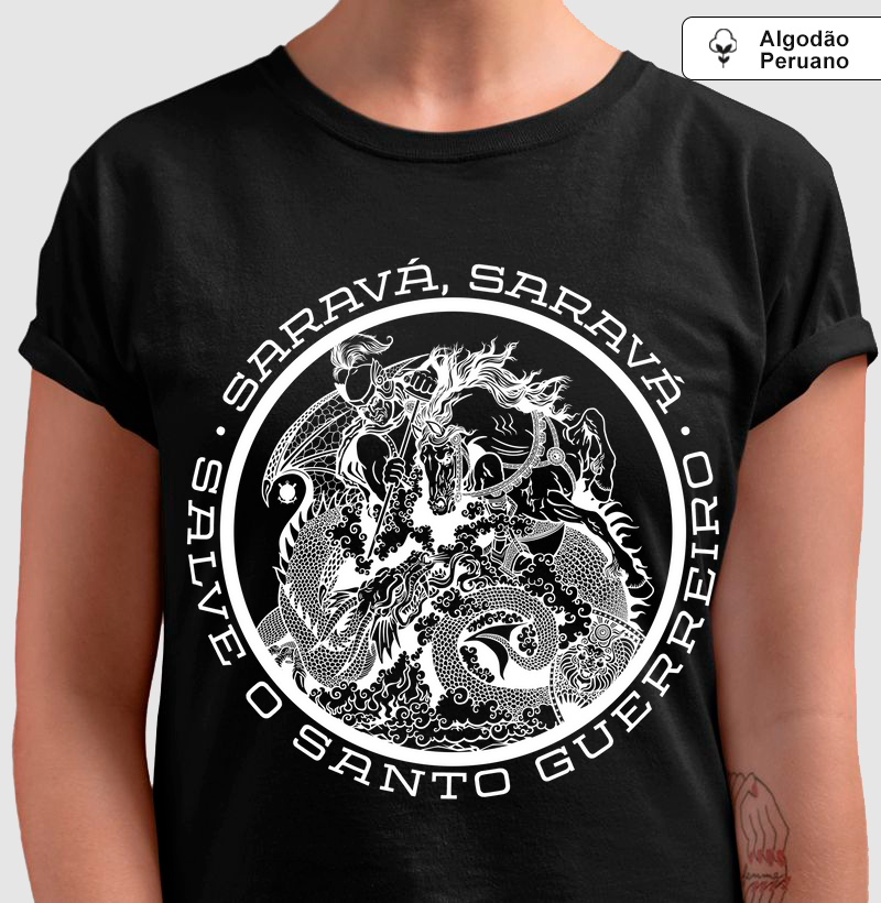 Camiseta Algodão Peruano Saravá São Jorge