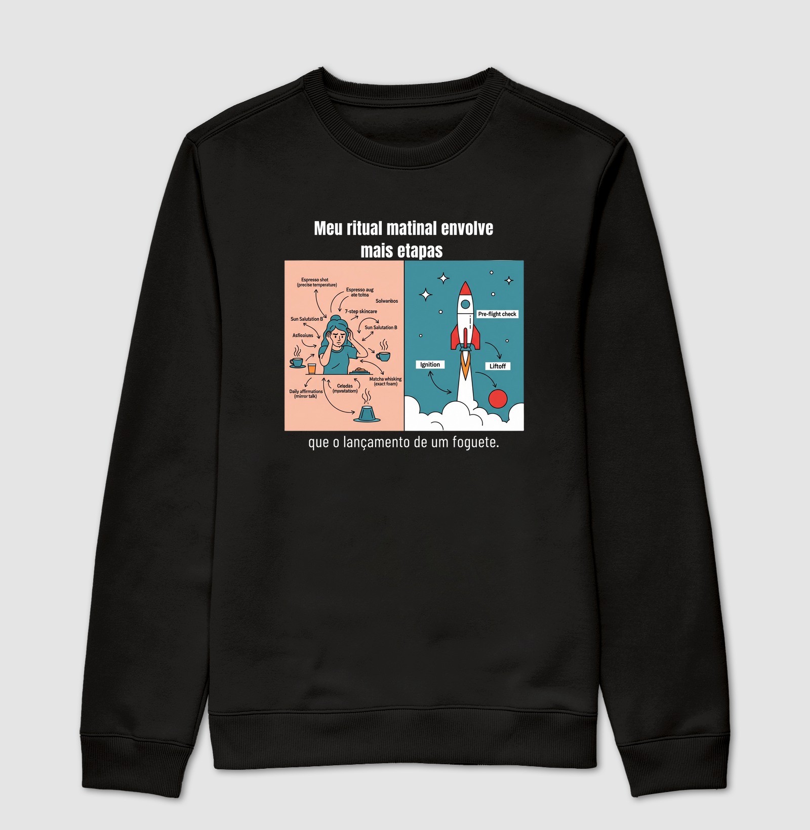Camiseta Café - Meu ritual matinal envolve mais etapas que o lançamento de um foguete.