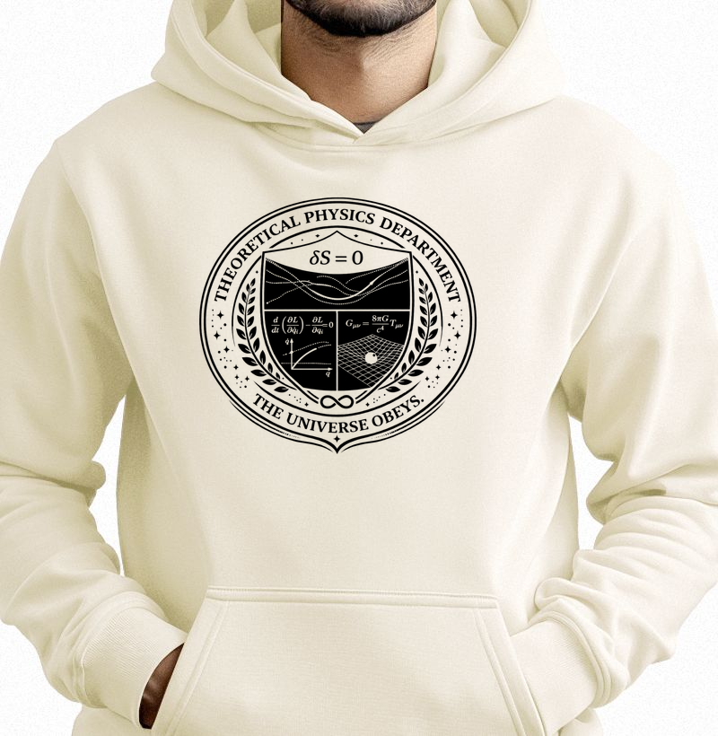 Moletom Física Teórica δS = 0 – Hoodie Theoretical Physics Premium | Brasão Científico Minimalista