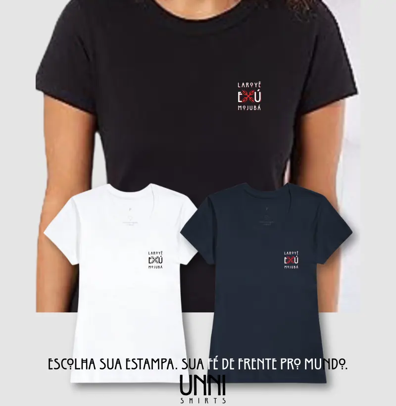 Camiseta Bls Laroyê Exú Mojubá Sombreada Preta Feminina