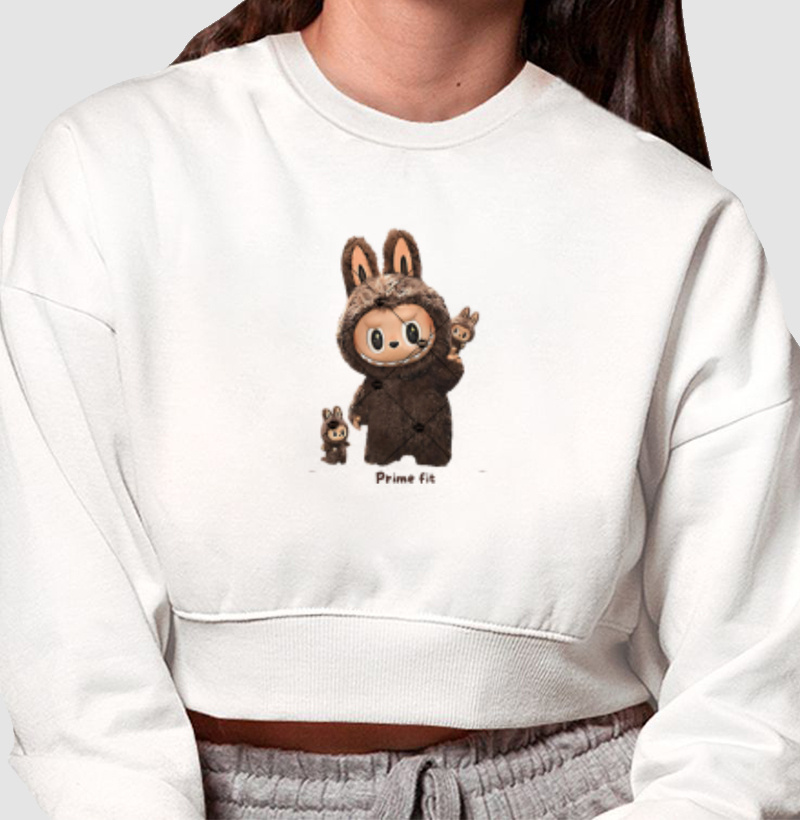 Cropped Moletom feminino-labubu marom