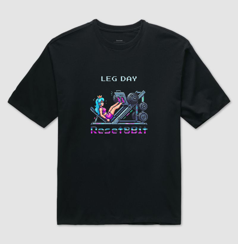 Camiseta Oversized Leg Day Reset8Bit