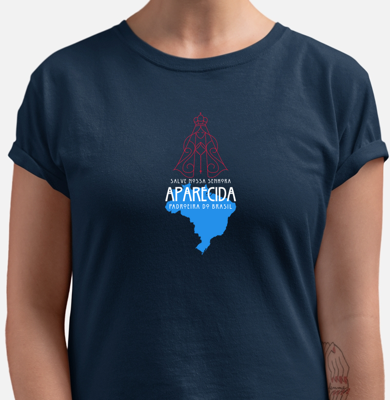 Estampa N.S Aparecida Padroeira do Brasil Azul Mar. Fem.