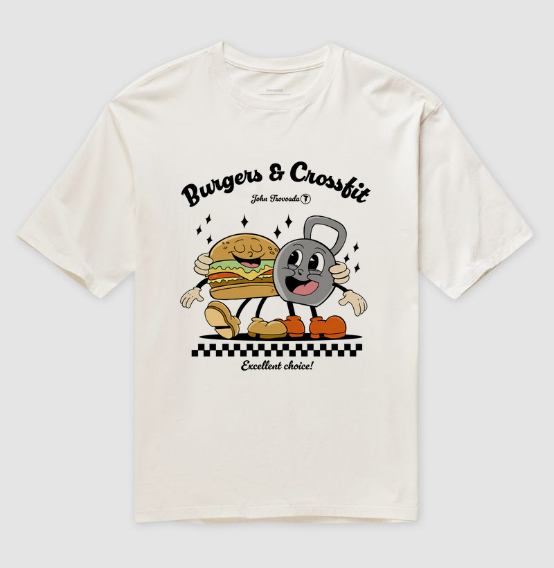 Camiseta Oversized Burguers e Crossfit