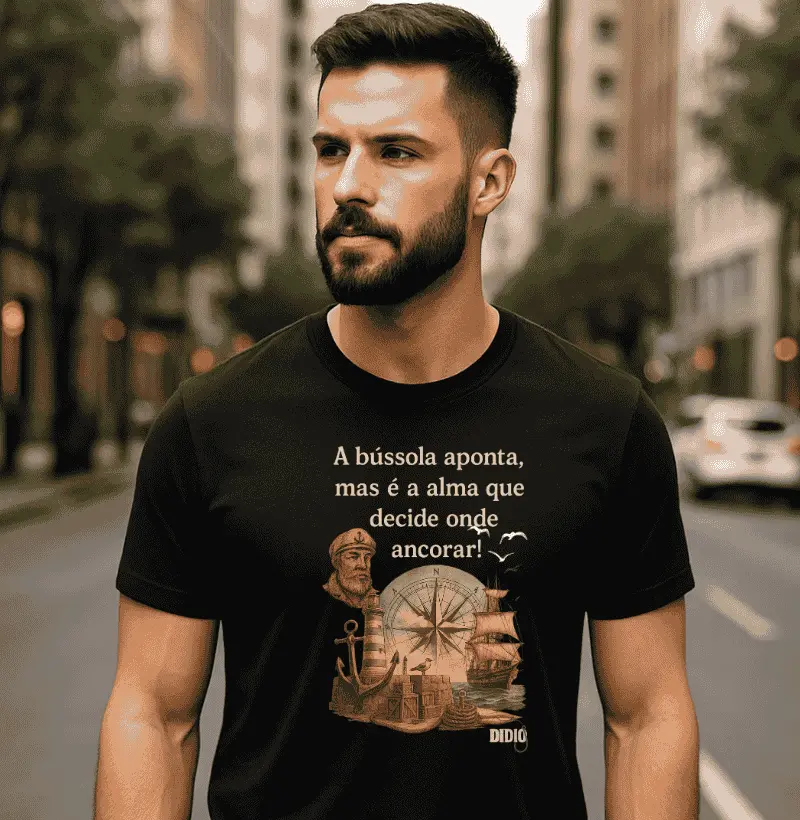 Camiseta bússola aponta