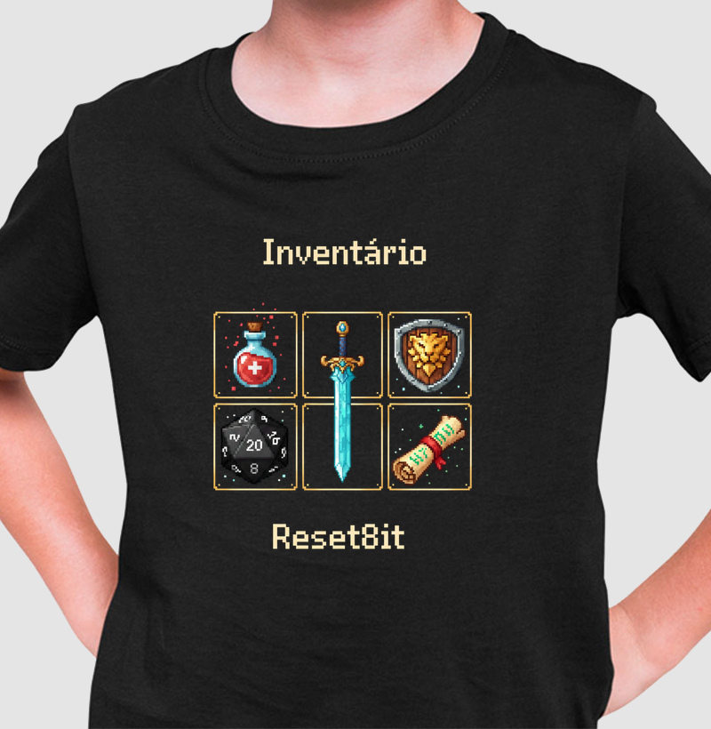 Camiseta Infantil Inventário Reset8Bit